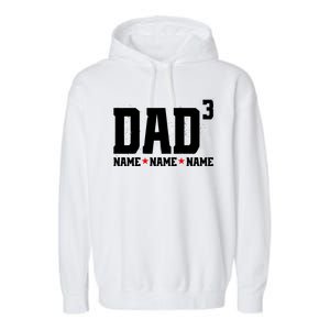 Dad Of 3 Fathers Day Gift Daughter Son Kids Names Personalized Garment-Dyed Fleece Hoodie