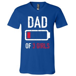 Dad Of 3 Three Low Battery Gift For Father's Day Funny Gift V-Neck T-Shirt