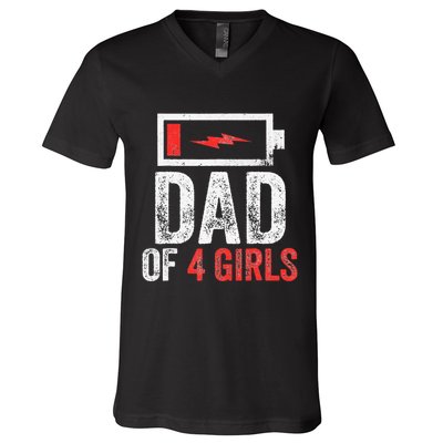 Dad Of 4 Gift From Daughter Fathers Day V-Neck T-Shirt