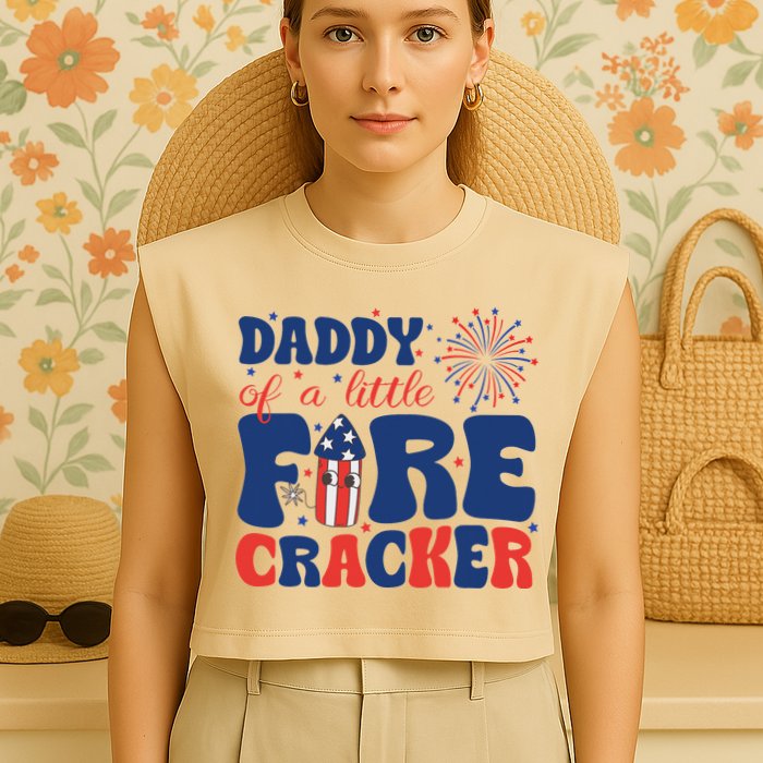 Daddy Of A Little Firecracker Family Matching 4th Of July Garment-Dyed Women's Muscle Tee