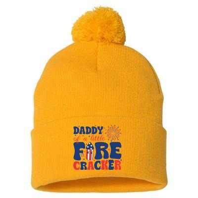 Daddy Of A Little Firecracker Family Matching 4th Of July Pom Pom 12in Knit Beanie