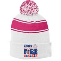 Daddy Of A Little Firecracker Family Matching 4th Of July Stripe Pom Pom Beanie