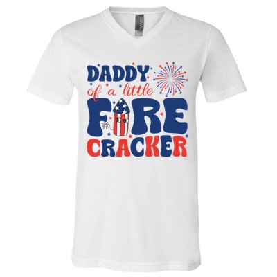 Daddy Of A Little Firecracker Family Matching 4th Of July V-Neck T-Shirt