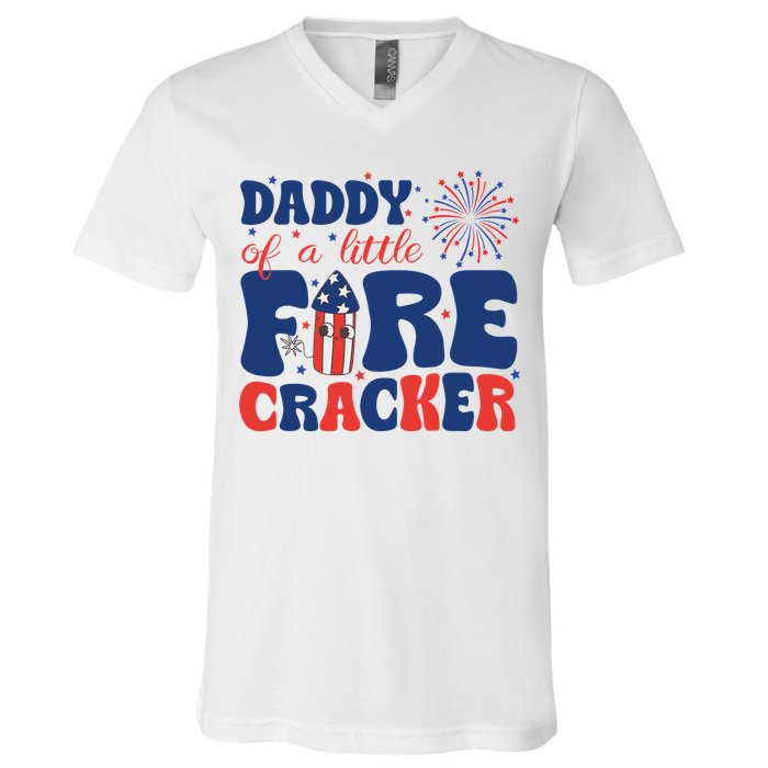 Daddy Of A Little Firecracker Family Matching 4th Of July V-Neck T-Shirt