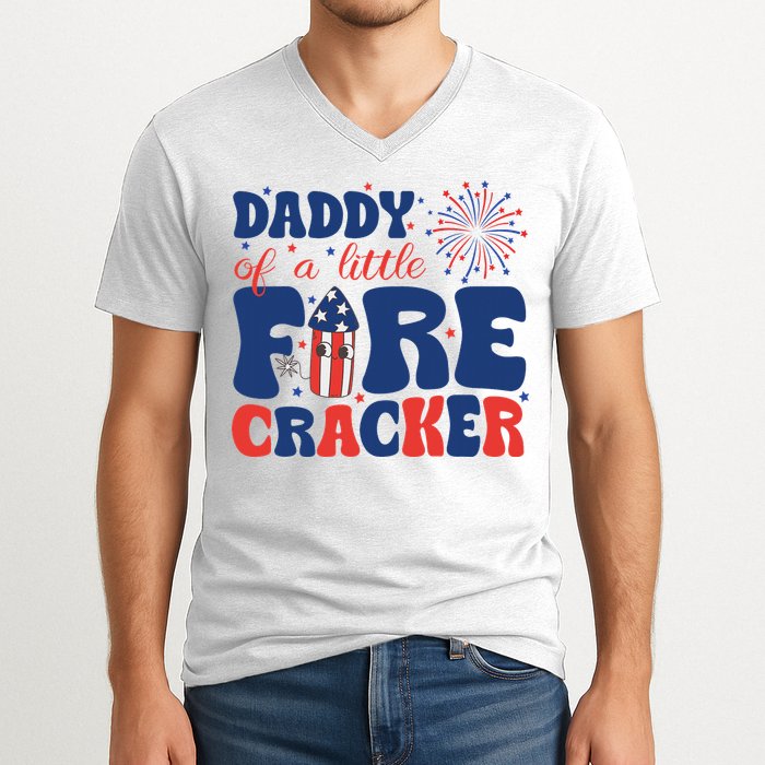 Daddy Of A Little Firecracker Family Matching 4th Of July V-Neck T-Shirt