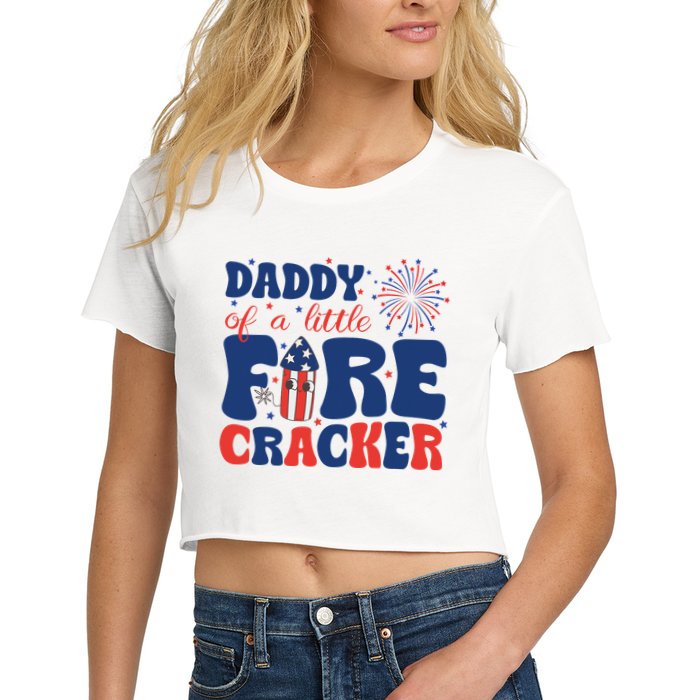 Daddy Of A Little Firecracker Family Matching 4th Of July Crop Top