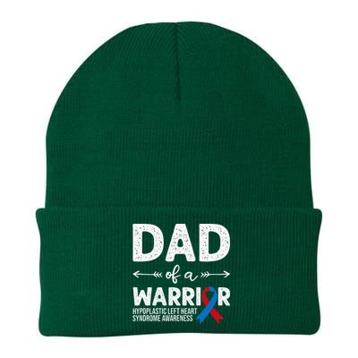 Dad Of A Warrior Red & Blue Ribbon HLHS Awareness Knit Cap Winter Beanie