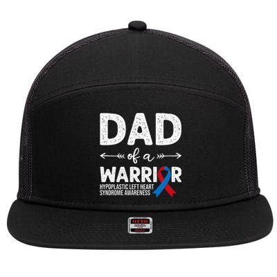 Dad Of A Warrior Red & Blue Ribbon HLHS Awareness 7 Panel Mesh Trucker Snapback Hat