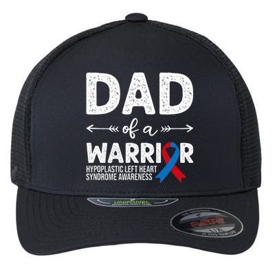 Dad Of A Warrior Red & Blue Ribbon HLHS Awareness Flexfit Unipanel Trucker Cap