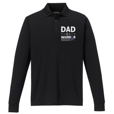 Dad Of A Warrior Red & Blue Ribbon HLHS Awareness Performance Long Sleeve Polo