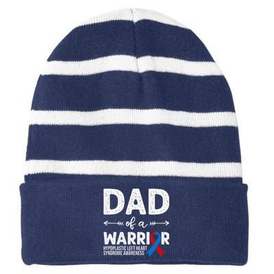 Dad Of A Warrior Red & Blue Ribbon HLHS Awareness Striped Beanie with Solid Band