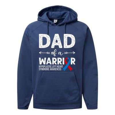 Dad Of A Warrior Red & Blue Ribbon HLHS Awareness Performance Fleece Hoodie