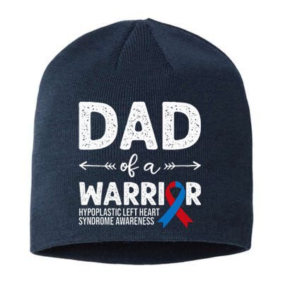 Dad Of A Warrior Red & Blue Ribbon HLHS Awareness Sustainable Beanie