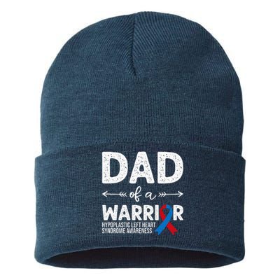 Dad Of A Warrior Red & Blue Ribbon HLHS Awareness Sustainable Knit Beanie