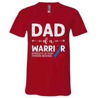 Dad Of A Warrior Red & Blue Ribbon HLHS Awareness V-Neck T-Shirt