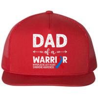 Dad Of A Warrior Red & Blue Ribbon HLHS Awareness Flat Bill Trucker Hat