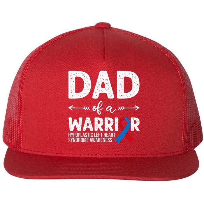 Dad Of A Warrior Red & Blue Ribbon HLHS Awareness Flat Bill Trucker Hat