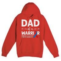 Dad Of A Warrior Red & Blue Ribbon HLHS Awareness Premium Pullover Hoodie