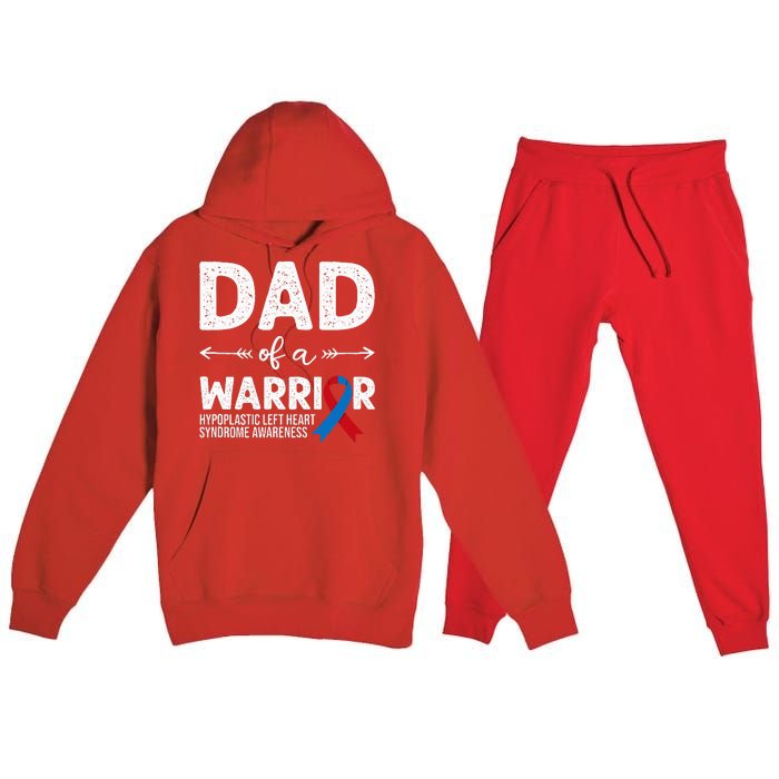 Dad Of A Warrior Red & Blue Ribbon HLHS Awareness Premium Hooded Sweatsuit Set