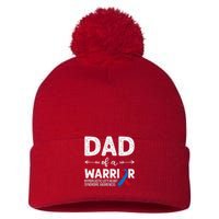 Dad Of A Warrior Red & Blue Ribbon HLHS Awareness Pom Pom 12in Knit Beanie