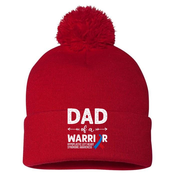 Dad Of A Warrior Red & Blue Ribbon HLHS Awareness Pom Pom 12in Knit Beanie