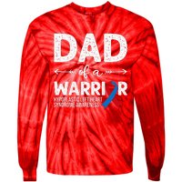 Dad Of A Warrior Red & Blue Ribbon HLHS Awareness Tie-Dye Long Sleeve Shirt