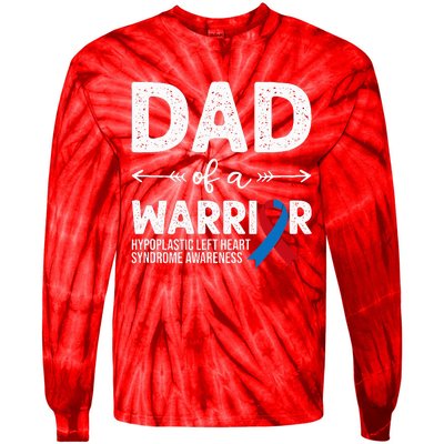 Dad Of A Warrior Red & Blue Ribbon HLHS Awareness Tie-Dye Long Sleeve Shirt