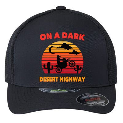 Desert On A Dark Desert Highway Mojave Cactus Retro Flexfit Unipanel Trucker Cap