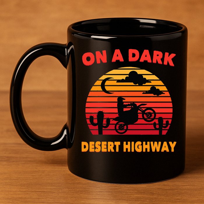 Desert On A Dark Desert Highway Mojave Cactus Retro 11oz C Handle Ceramic Mug