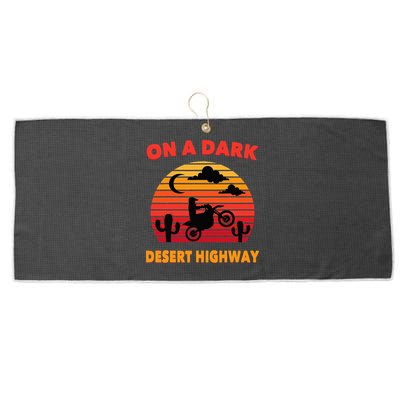 Desert On A Dark Desert Highway Mojave Cactus Retro Large Microfiber Waffle Golf Towel