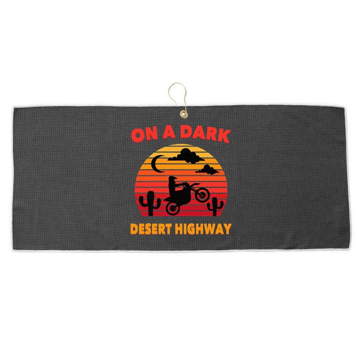 Desert On A Dark Desert Highway Mojave Cactus Retro Large Microfiber Waffle Golf Towel
