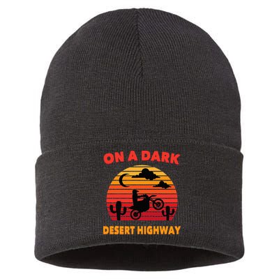 Desert On A Dark Desert Highway Mojave Cactus Retro Sustainable Knit Beanie