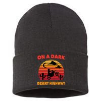Desert On A Dark Desert Highway Mojave Cactus Retro Sustainable Knit Beanie