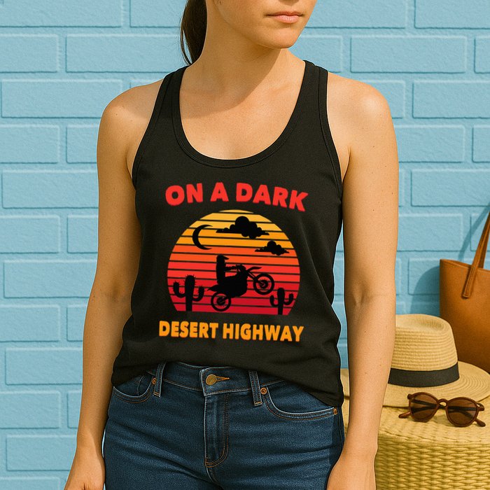 Desert On A Dark Desert Highway Mojave Cactus Retro Womens Tank Top