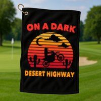 Desert On A Dark Desert Highway Mojave Cactus Retro Golf Towel