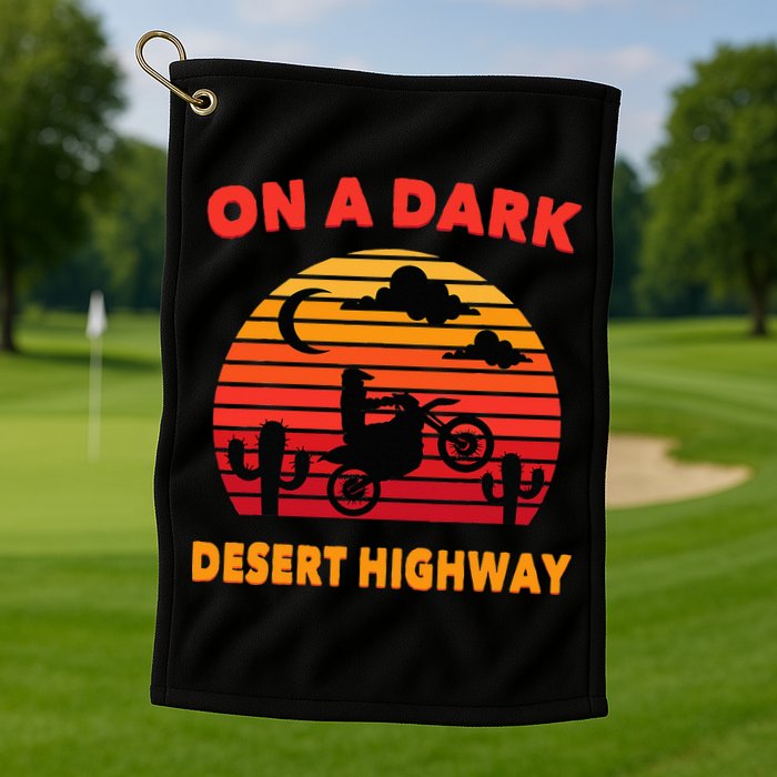 Desert On A Dark Desert Highway Mojave Cactus Retro Golf Towel