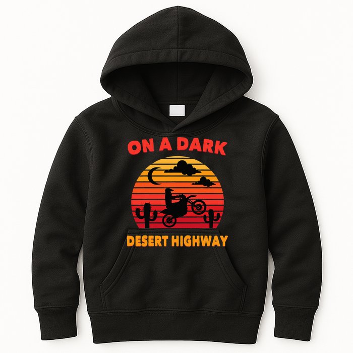 Desert On A Dark Desert Highway Mojave Cactus Retro Kids Hoodie