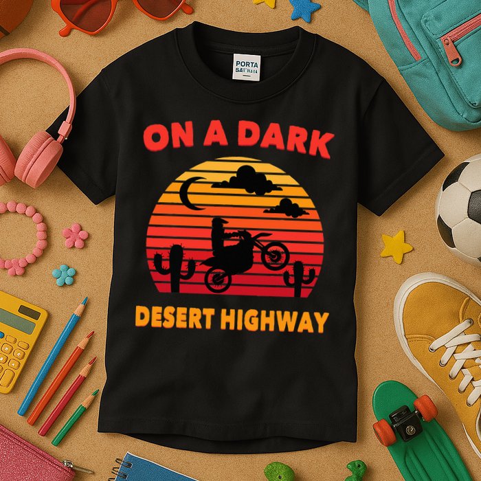 Desert On A Dark Desert Highway Mojave Cactus Retro Kids T-Shirt