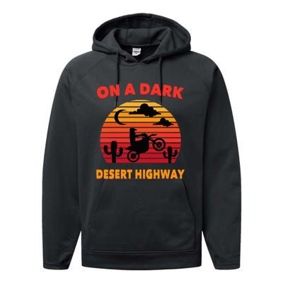 Desert On A Dark Desert Highway Mojave Cactus Retro Performance Fleece Hoodie