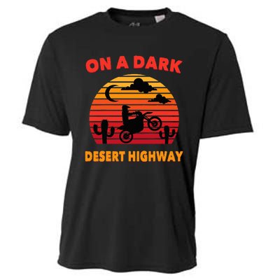 Desert On A Dark Desert Highway Mojave Cactus Retro Cooling Performance Crew T-Shirt