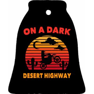 Desert On A Dark Desert Highway Mojave Cactus Retro Ceramic Bell Ornament