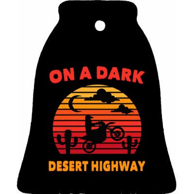 Desert On A Dark Desert Highway Mojave Cactus Retro Ceramic Bell Ornament