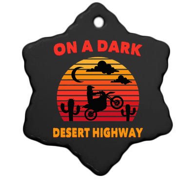 Desert On A Dark Desert Highway Mojave Cactus Retro Ceramic Star Ornament