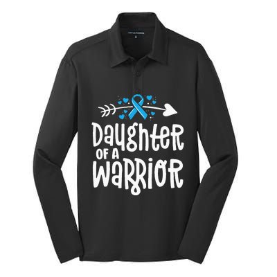 Daughter Of A Warrior Prostate Cancer Blue Ribbon Awareness Silk Touch Performance Long Sleeve Polo