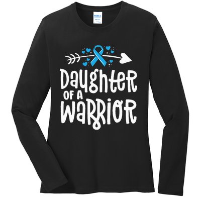 Daughter Of A Warrior Prostate Cancer Blue Ribbon Awareness Ladies Long Sleeve Shirt