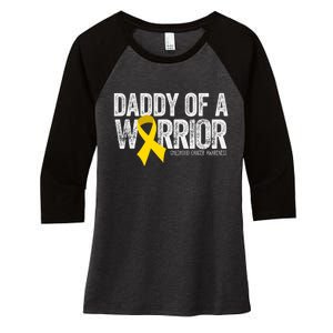 Daddy Of A Warrior Childhood Cancer Dad Ribbon Women's Tri-Blend 3/4-Sleeve Raglan Shirt