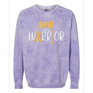 Dad Of A Warrior Childhood Cancer Ribbon Awareness Family Colorblast Crewneck Sweatshirt