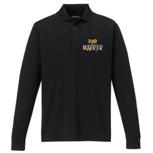 Dad Of A Warrior Childhood Cancer Ribbon Awareness Family Performance Long Sleeve Polo