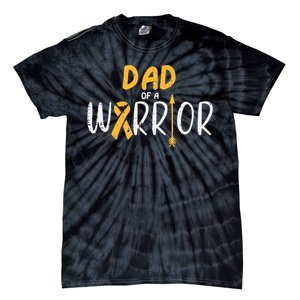 Dad Of A Warrior Childhood Cancer Ribbon Awareness Family Tie-Dye T-Shirt