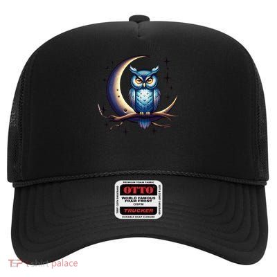 Dreamy Owl And Stars Funny Gift High Crown Mesh Back Trucker Hat